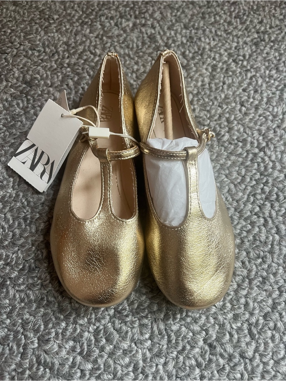 Zara Girls Gold T-Strap Dress Shoes